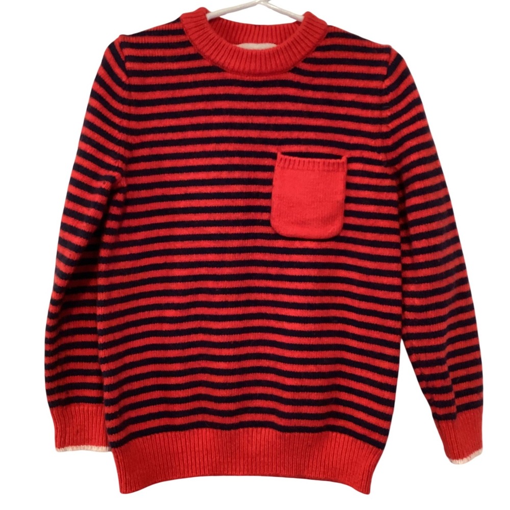 Boden Red Navy Striped Wool Alpaca Blend Pocket Sweater Size 6-7Y